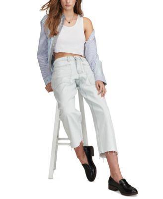 Lucky Brand Womens Striped Patch-Pocket Wide-Leg Jeans Product Image