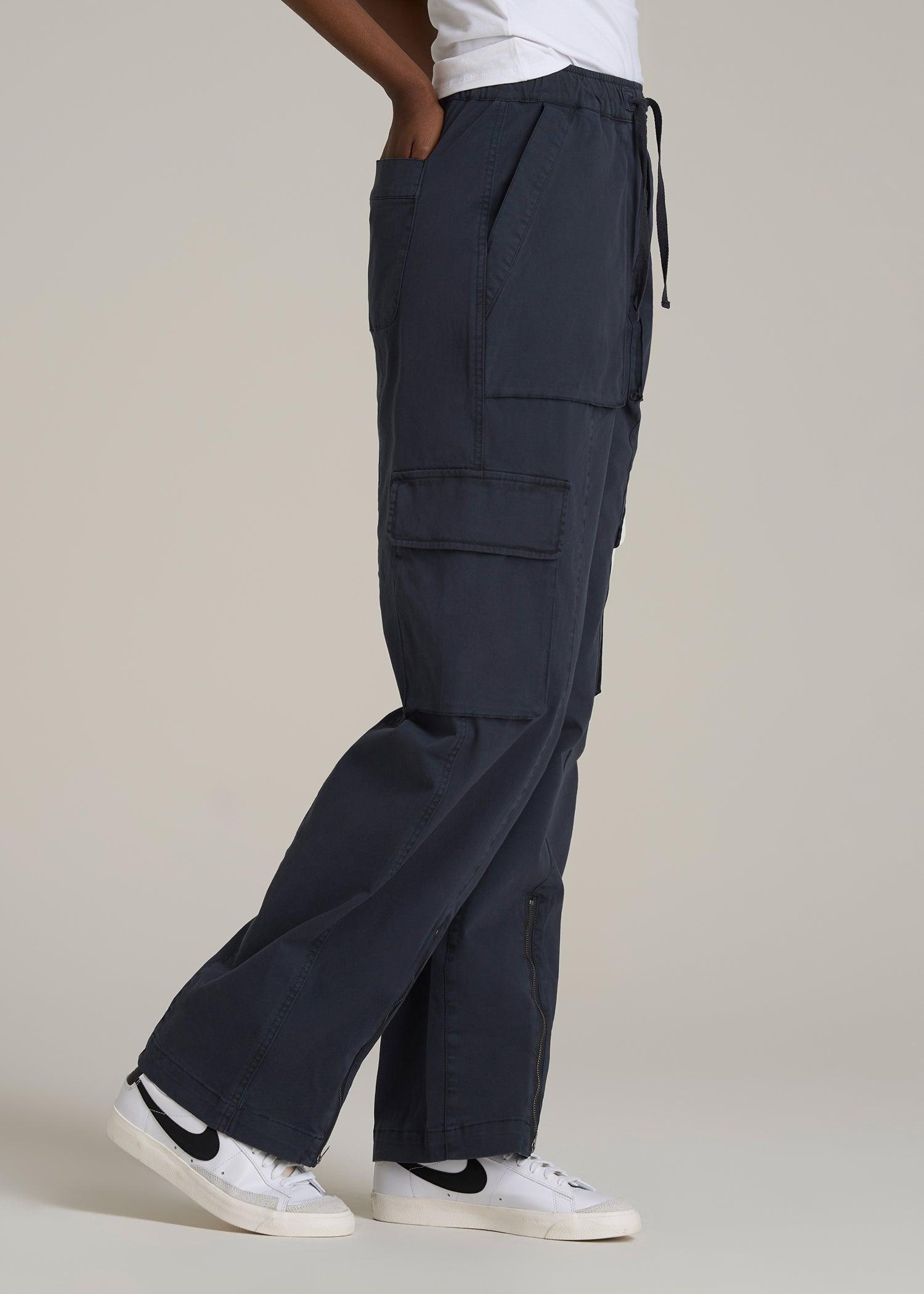 High Rise Garment Dyed Baggy Cargo Pants for Tall Women in Deep Navy Product Image