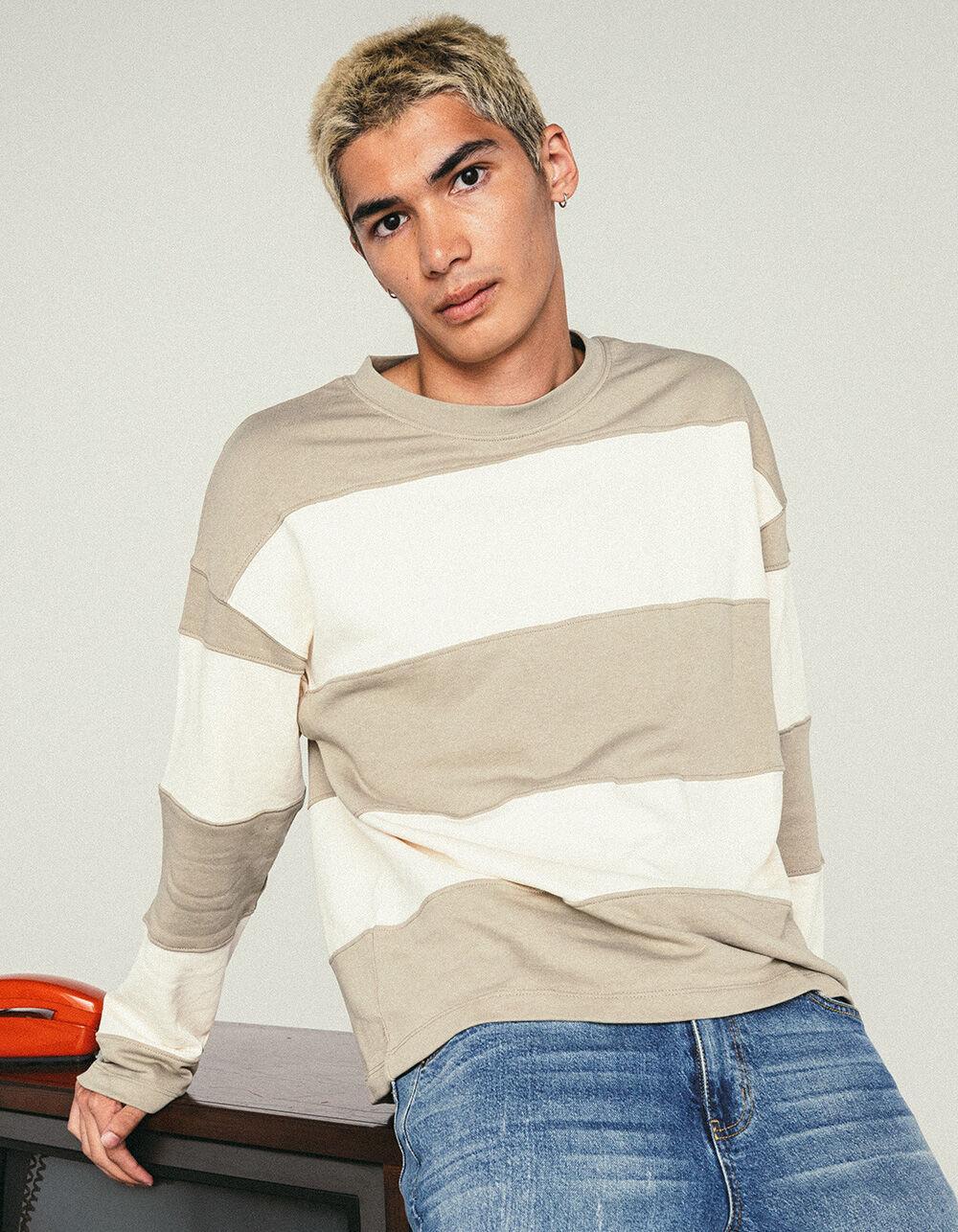 JACK & JONES Block Mens Stripe Crewneck Sweatshirt - Cream Combo Product Image