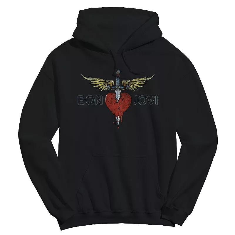 Men's Bon Jovi H&D Distressed Graphic Hoodie, Size: Large, Black Product Image