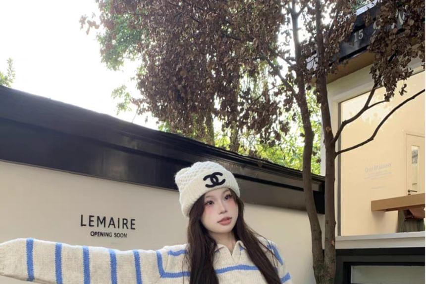 Long-Sleeve Striped Polo-Neck Sweater Product Image