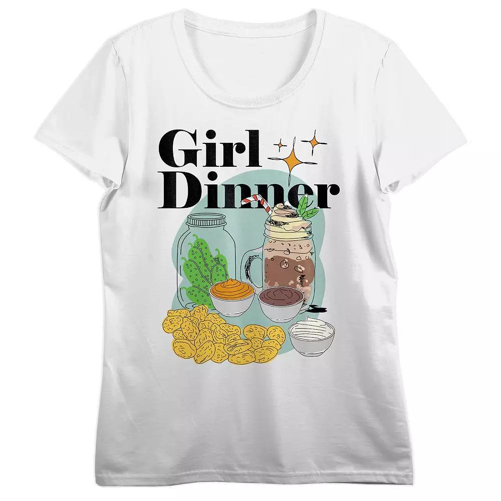 Juniors' Girl Dinner Pickles & Chips Graphic Tee, Women's, Size: Medium, White Product Image
