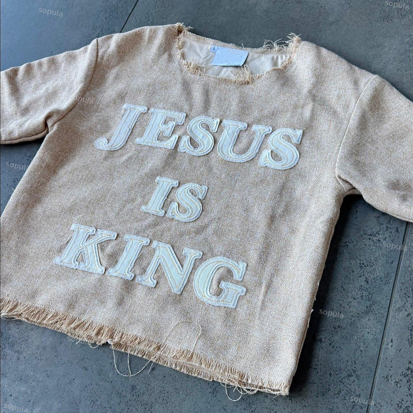 Vintage Jesus Is King Graphics College Style T-shirt Product Image