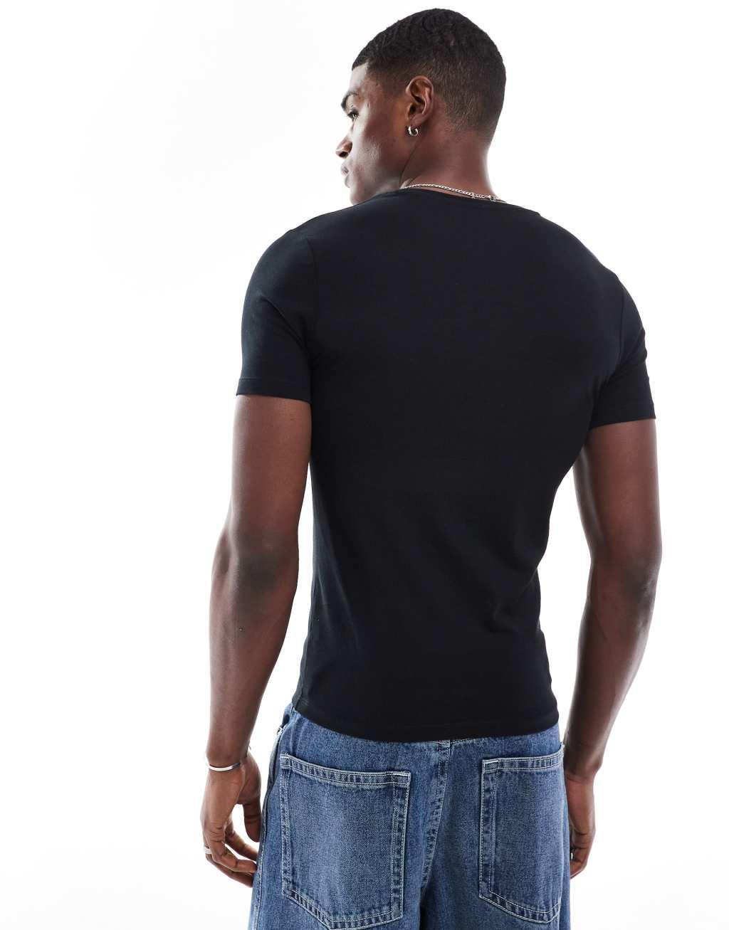 ASOS DESIGN essential 2 pack muscle fit t-shirts in black and white Product Image