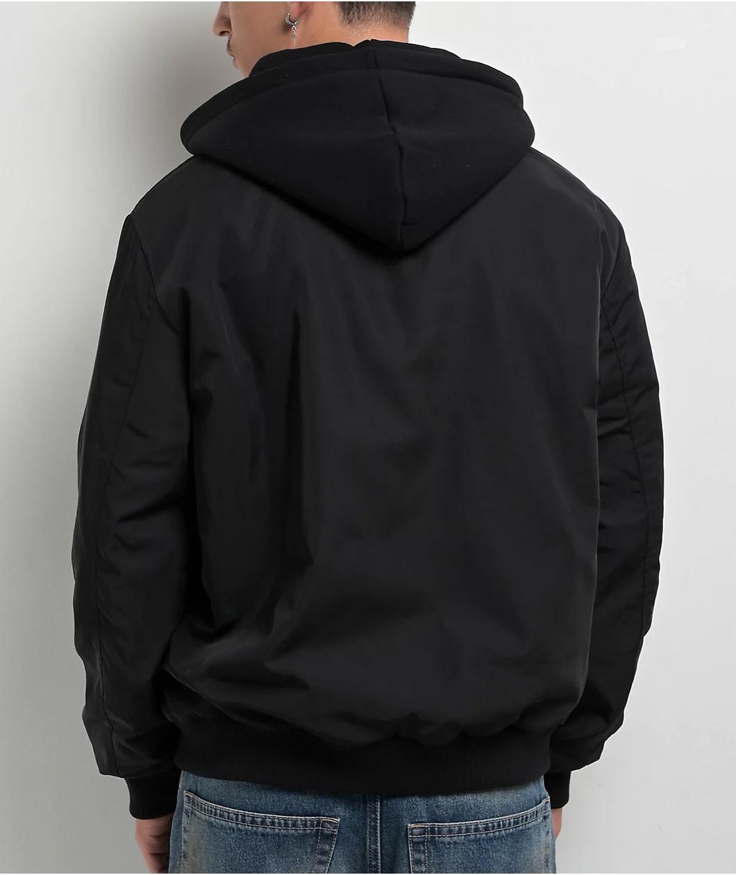 Ninth Hall Fundamentals Varsity Black Hooded Bomber Jacket Product Image