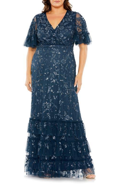 Womens Plus Size Flutter Sleeve Faux Wrap Gown Product Image