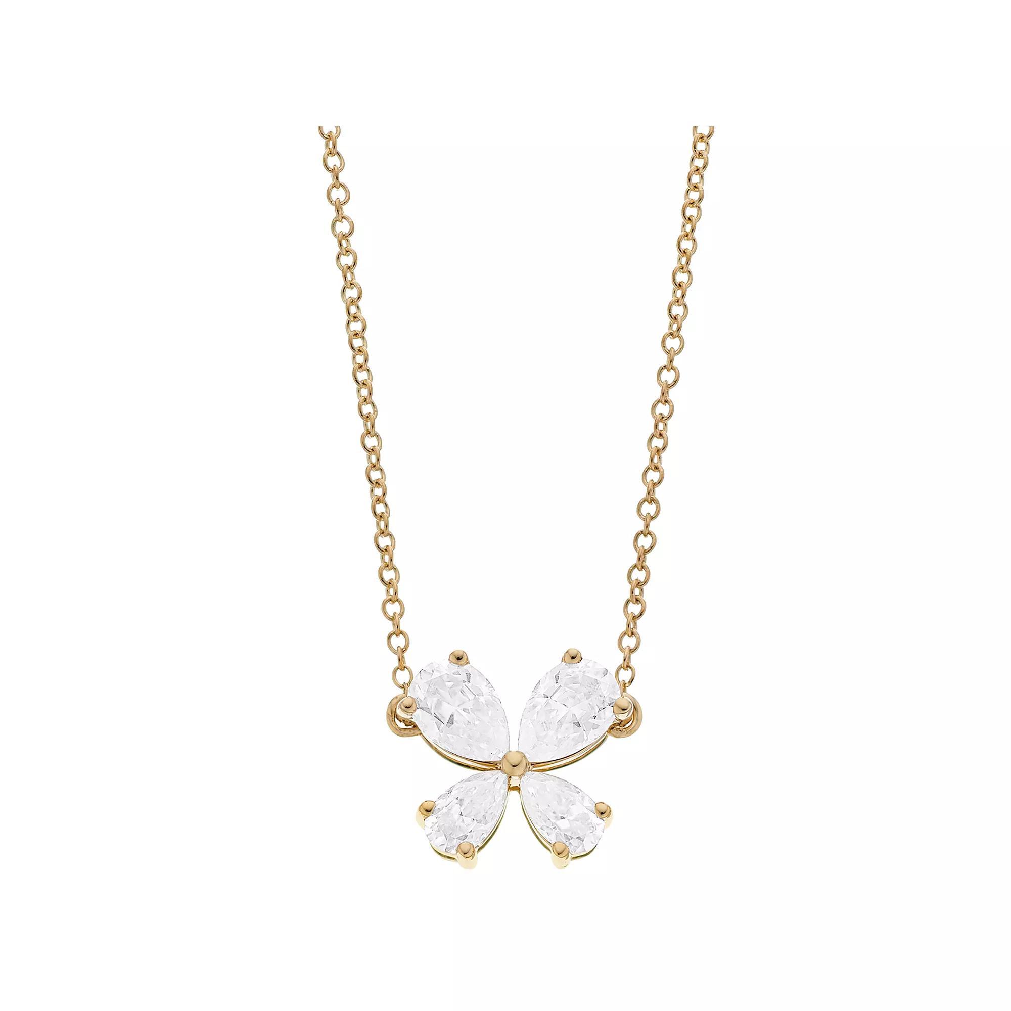 Radiant Fire 14k Gold Lab-Created Moissanite Butterfly Pendant Necklace, Womens Yellow Product Image