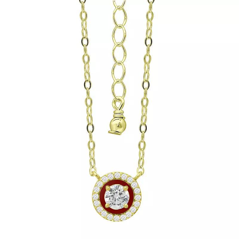 Aleure Precioso Sterling Silver Enamel & Cubic Zirconia Halo Pendant Necklace, Women's, Size: 16", Green Product Image