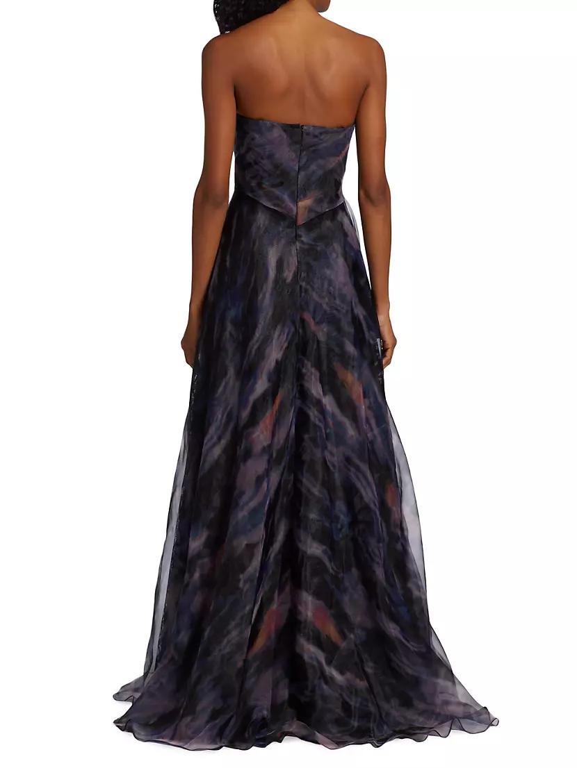 Womens Printed Organza Strapless Gown Product Image
