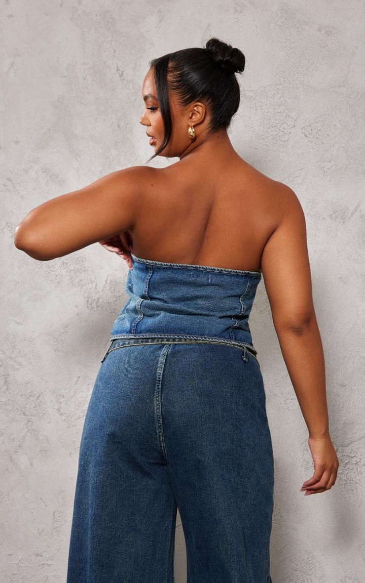  Plus Indigo Blue Wash Hook And Eye Bandeau Denim Corset Product Image