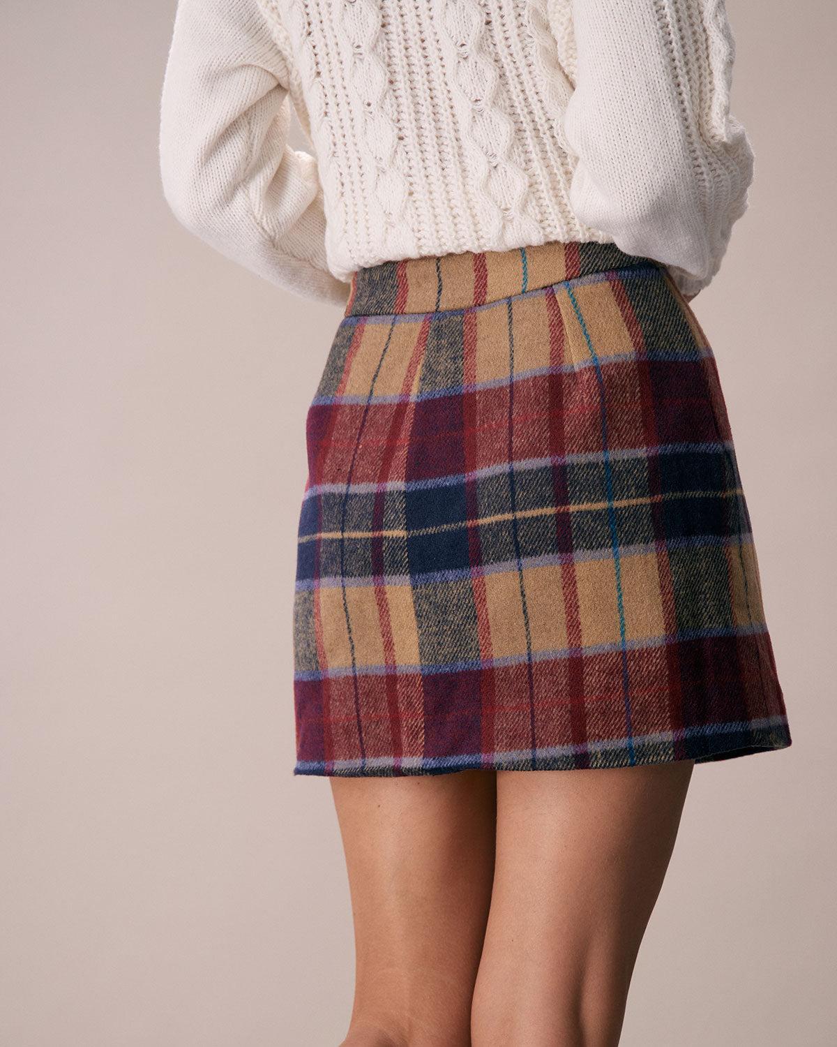 The Red Plaid Zipper Fly Tweed Mini Skirt Product Image