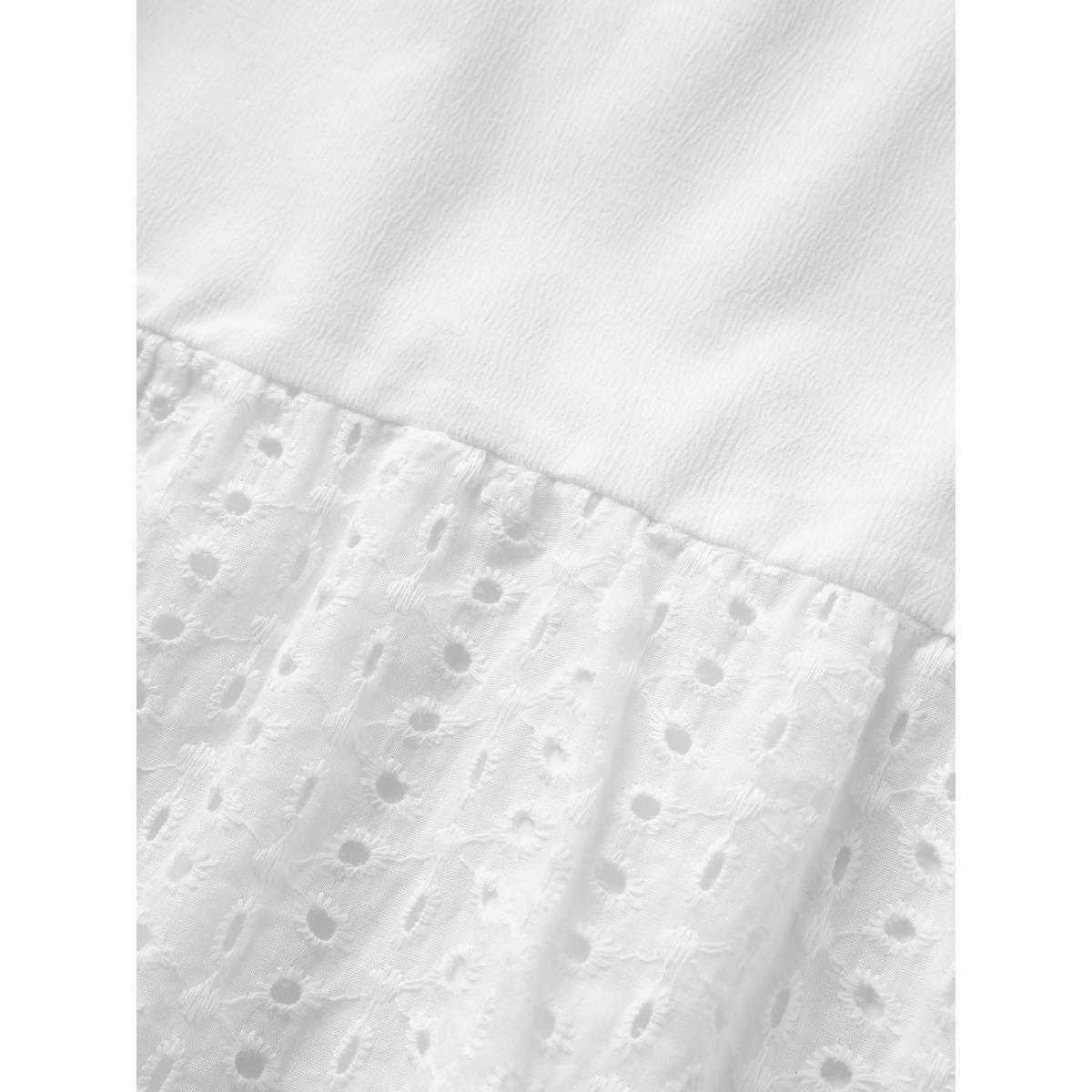 Plus Size White Broderie Anglaise Patchwork Flutter Sleeve Blouse Women Resort Half Sleeve Round Neck Vacation Blouses BloomChic 14-16/1X Product Image
