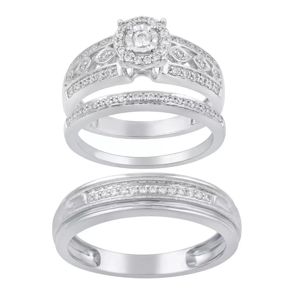 10k White Gold 1/2 Carat T.W. Diamond Engagement Ring & Matching Wedding Rings Set, Women's, Size: L8 AND M11 Product Image
