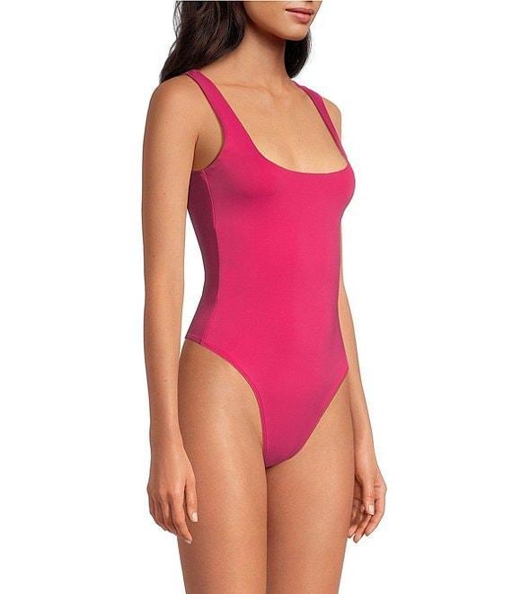 Good American Scuba Knit Modern Square Neck Sleeveless Wide Strap Tank Bodysuit Product Image