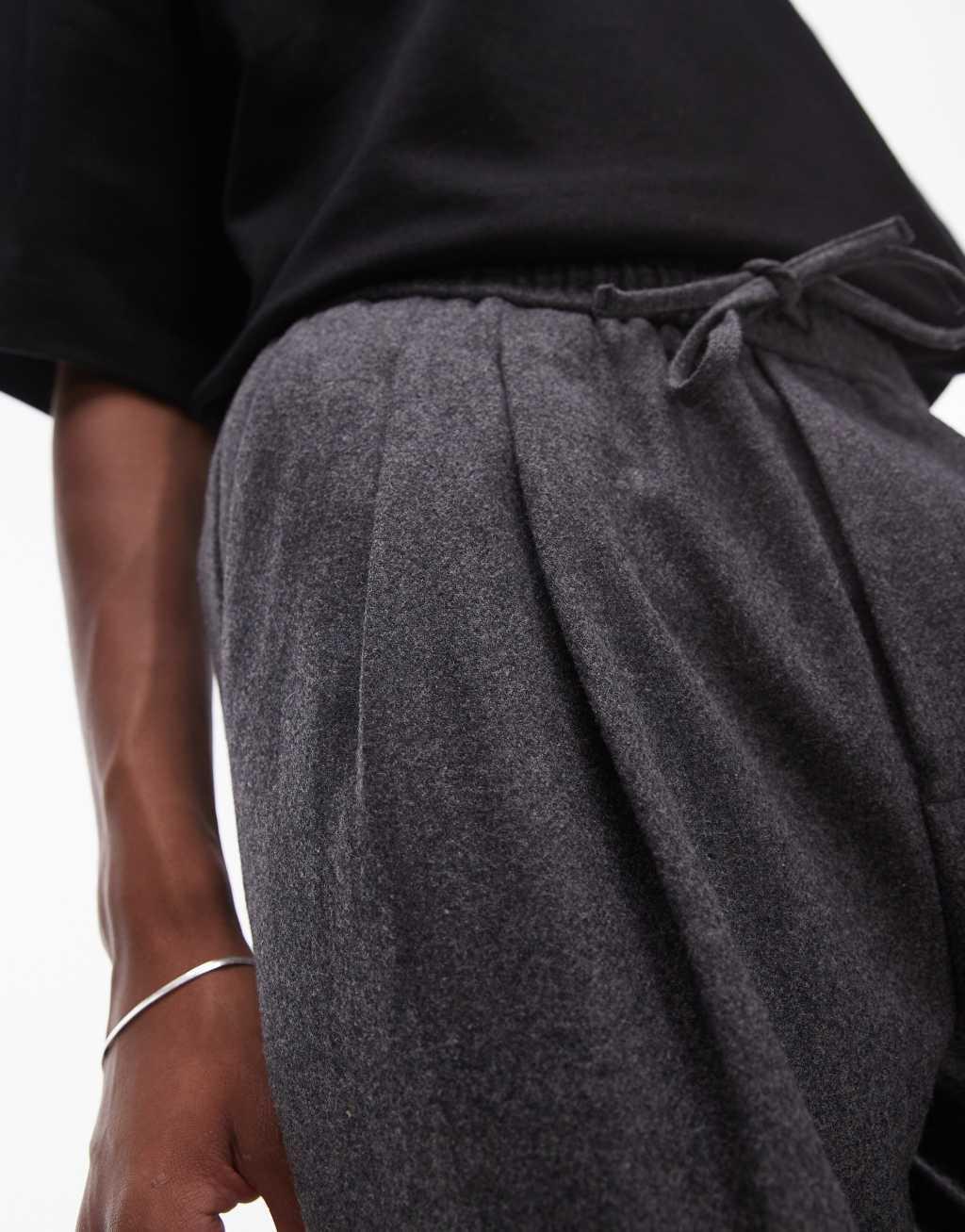 Topman premium wool mix wide leg pants in charcoal Product Image