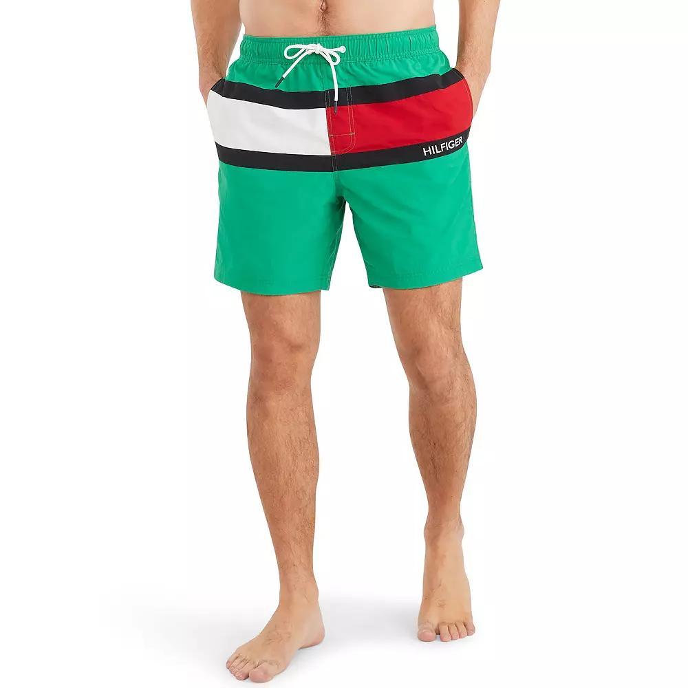 Men's Tommy Hilfiger 7" Flag Swim Trunks, Size: Medium, Red Product Image
