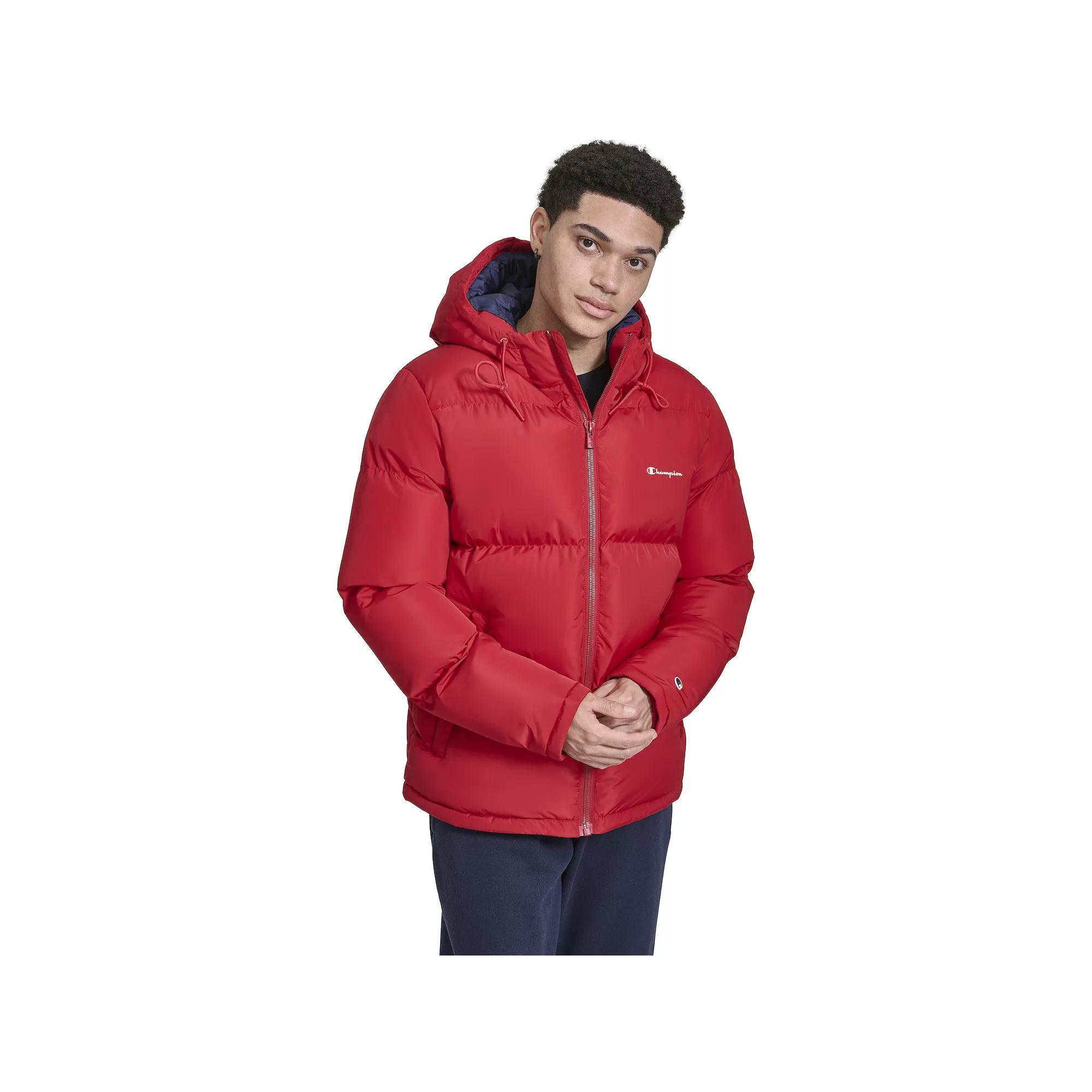 Mens Champion Hooded Puffer Jacket Red Pepper Product Image