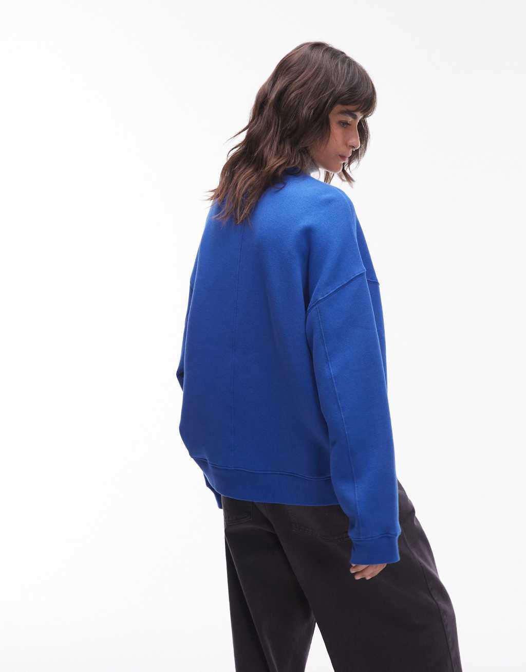 Topshop premium seam detail sweat in blue Product Image