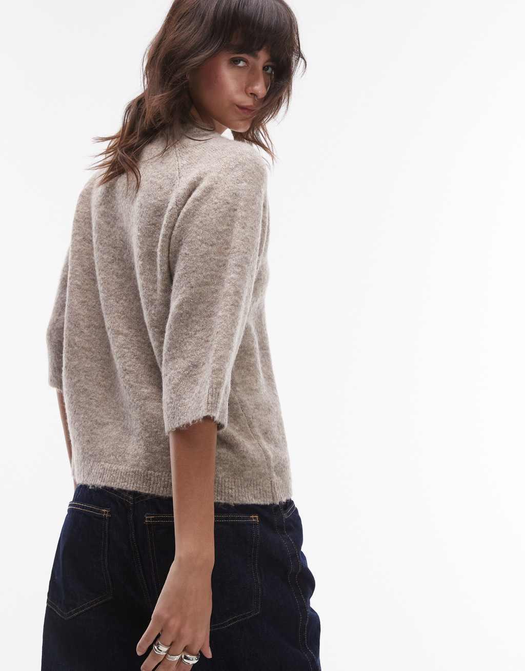Topshop knit T-shirt in oat Product Image