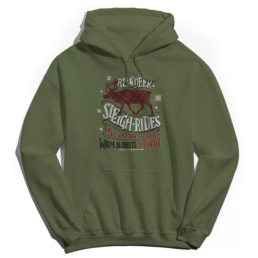 Men's Reindeer Sleigh Graphic Hoodie, Women's, Size: Medium, Military Green Product Image