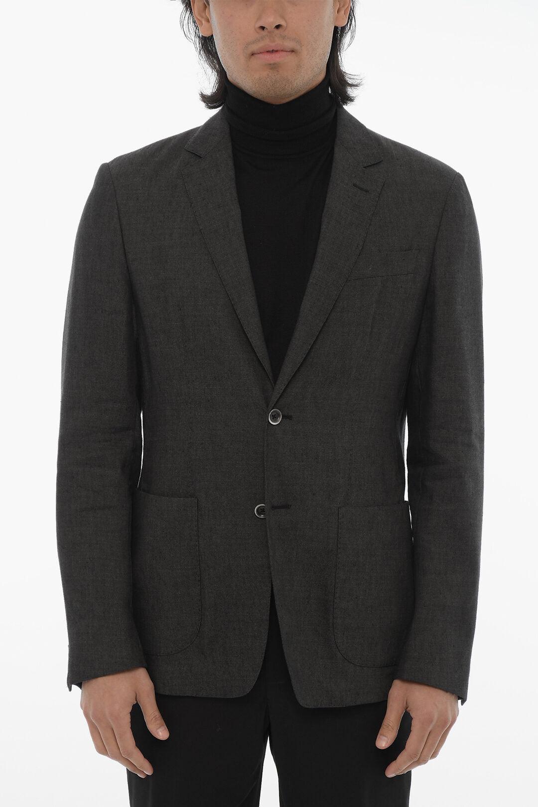 CORNELIANI Id Flax And Virgin Wool Unlined Blazer With Patch Pockets In Grey Product Image