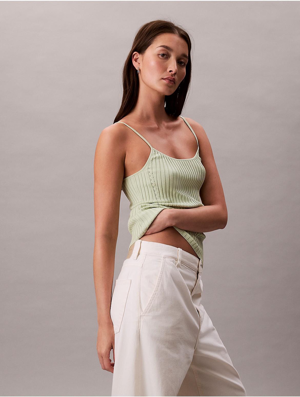 Calvin Klein Womens Liquid Shine Ribbed Tank Top - Green Product Image