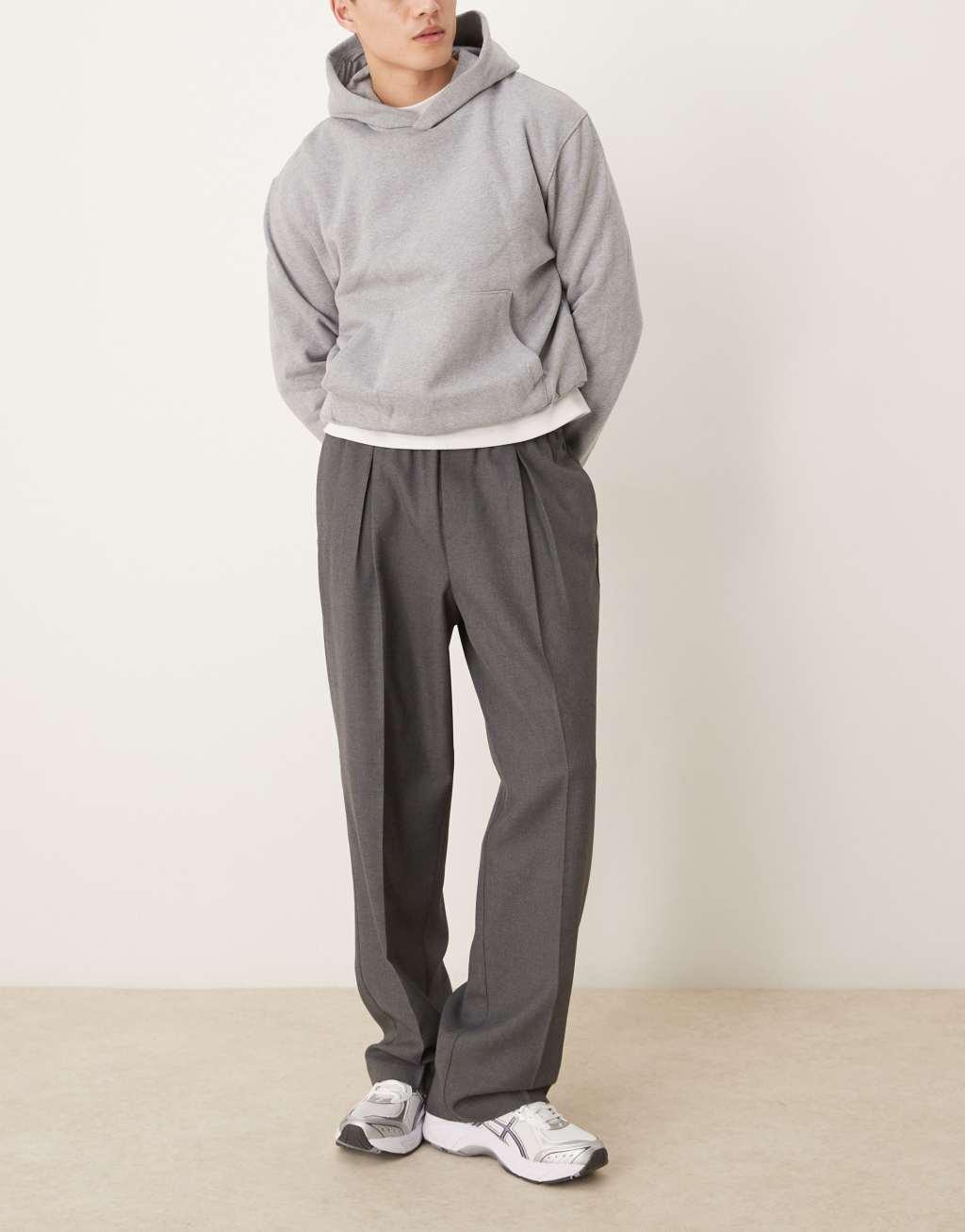 ASOS DESIGN pull on smart wide leg pants with front pleat in gray Product Image