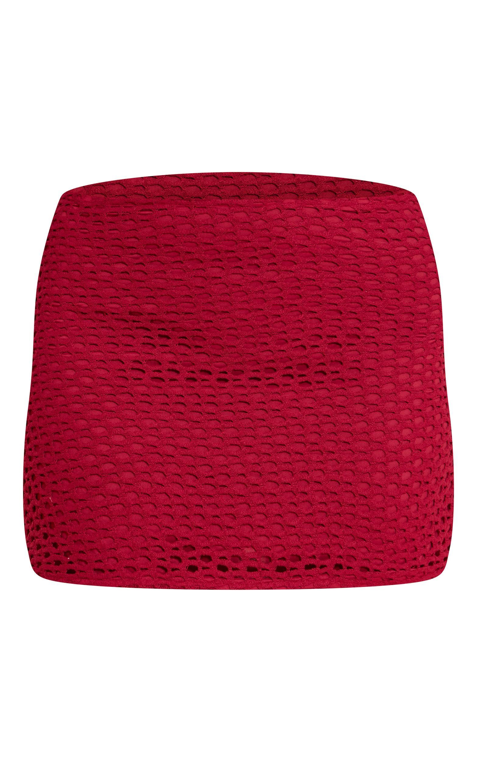 Deep Red Crochet Look Mini Skirt Product Image