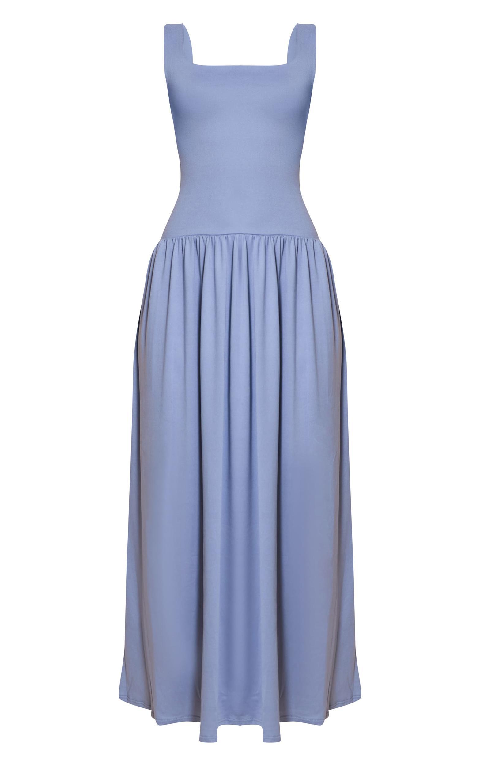 Blue Double Contour Scoop Neck Drop Waist Maxi Dress Product Image