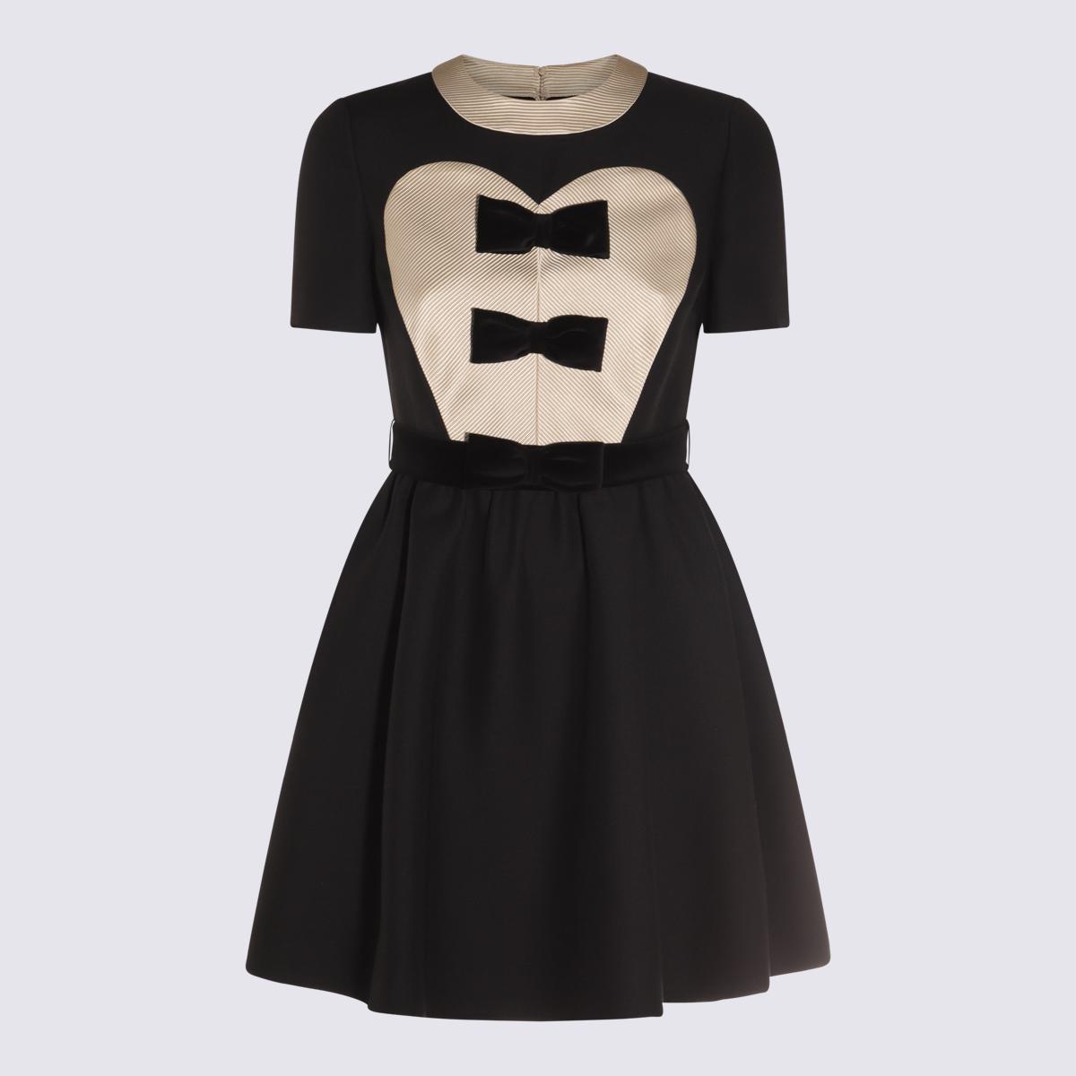 VALENTINO Garavani Black And Ivory Wool-silk Blend Dress In Nero/soft Beige Product Image