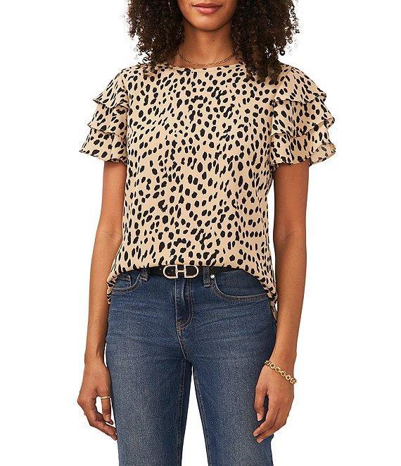 Vince Camuto Tiered Ruffle Short Sleeve Leopard Print Blouse Product Image