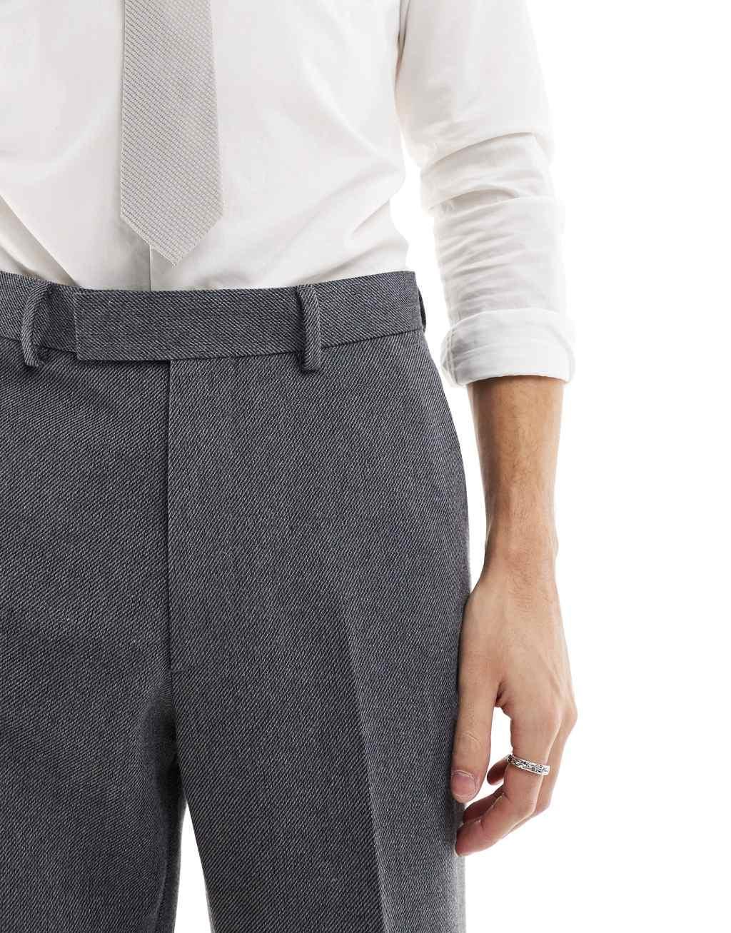 ASOS DESIGN smart wool mix straight leg pants in charcoal twill Product Image
