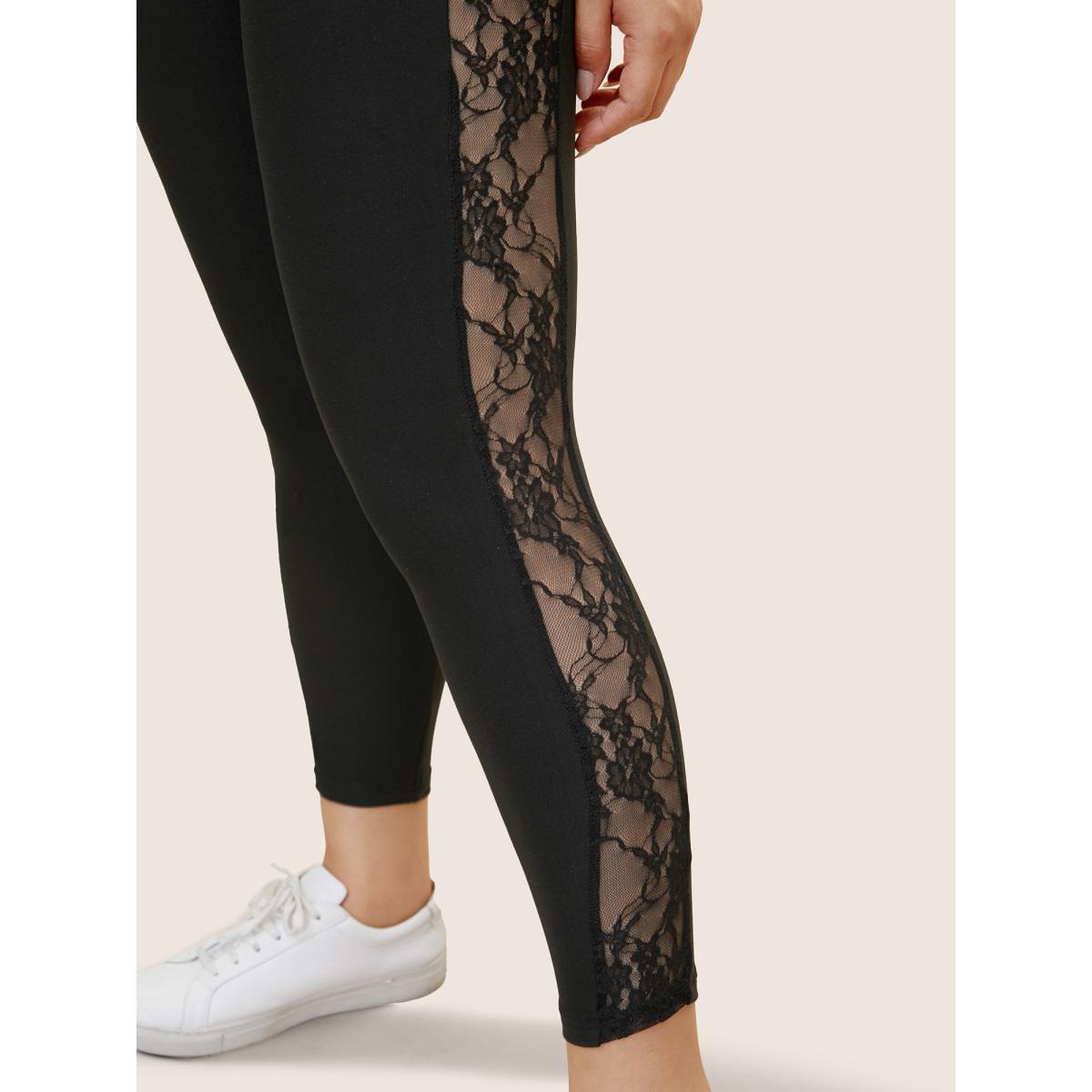 Plus Size Crochet Lace Mesh Skinny Leggings Women Black Casual High stretch Skinny High Rise Everyday Leggings BloomChic 10/M Product Image