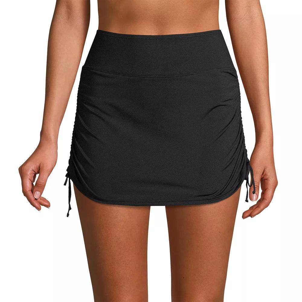 Women's Lands' End Tummy Control UPF 50 Ruched-Side Swim Skirt, Size: 18, Black Product Image