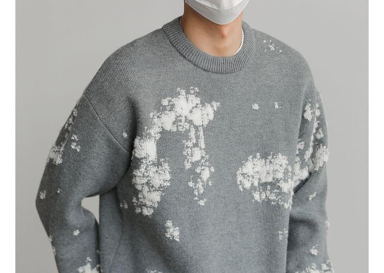 Crew Neck Drop Shoulder Print Oversized Sweater Product Image