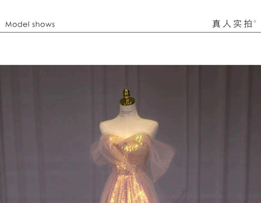 Off-Shoulder Iridescent A-Line Evening Gown Product Image