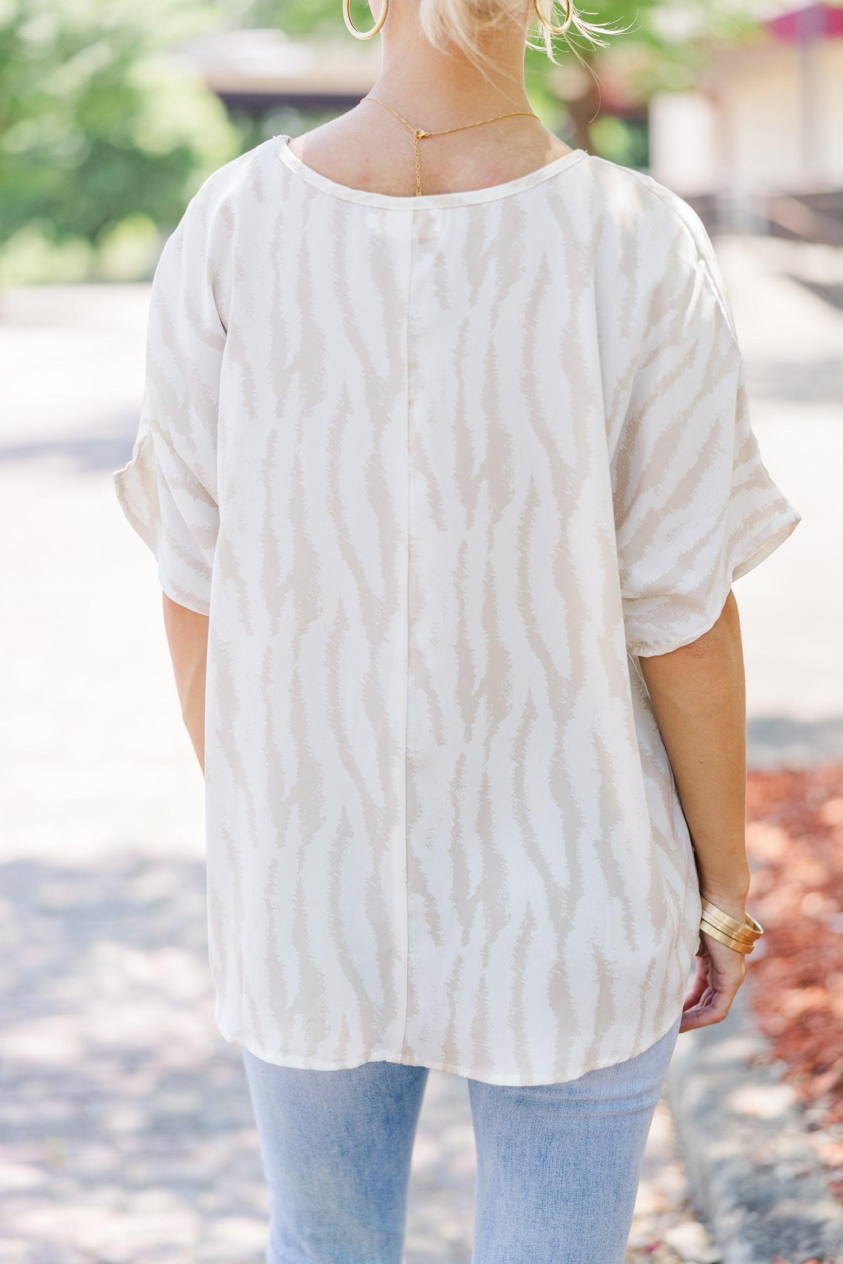 Just Say So Taupe Brown Tiger Stripe Blouse Female Product Image