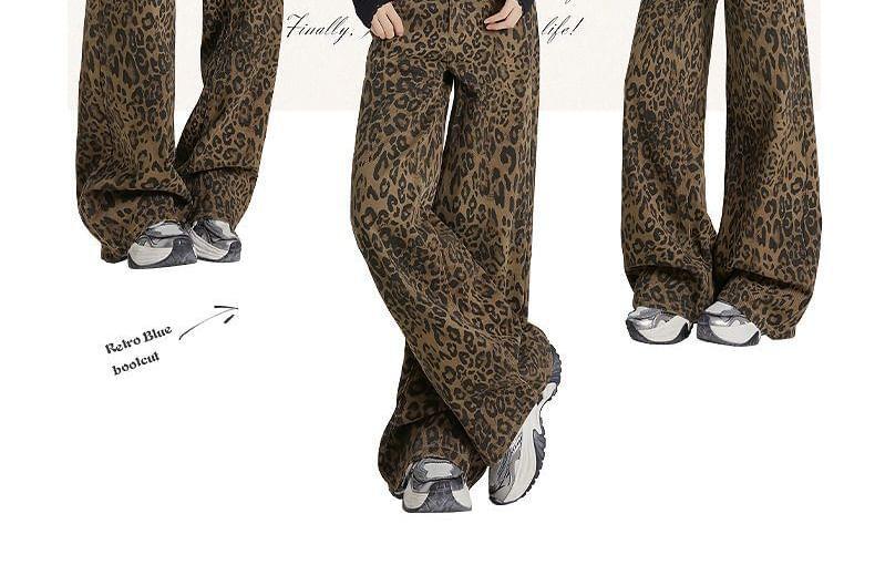Low Waist Leopard Print Wide Leg Jeans (Various Designs) Product Image