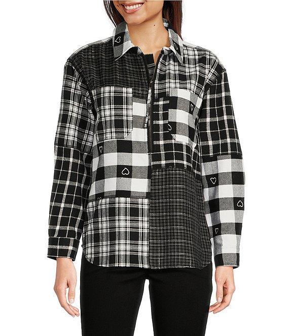 Tru Luxe Mixed Plaid Collar Long Sleeve Shirt Product Image