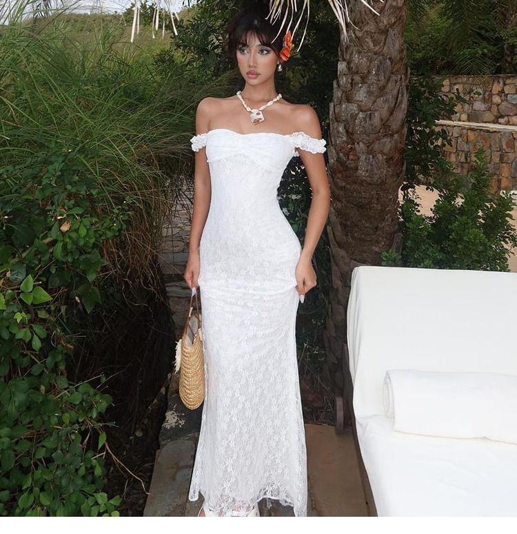 Off-Shoulder Floral Lace Maxi Sundress Product Image