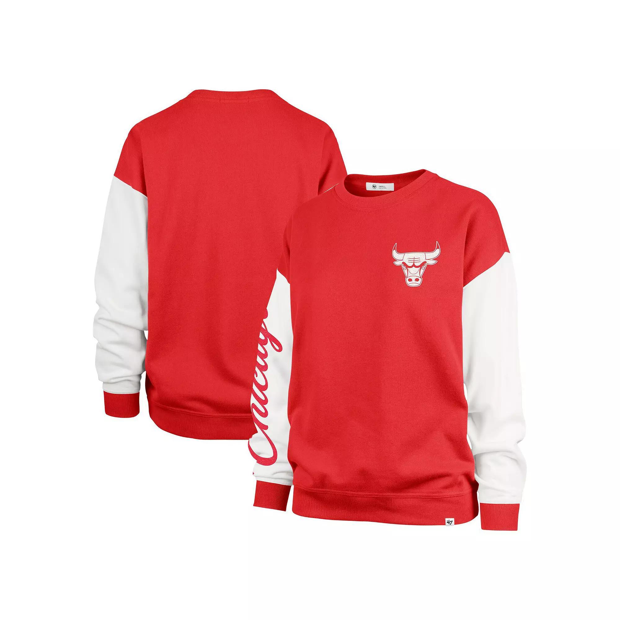 Women's '47 Red Chicago Bulls  Rise Andie Oversized Pullover Sweatshirt, Size: Small Product Image