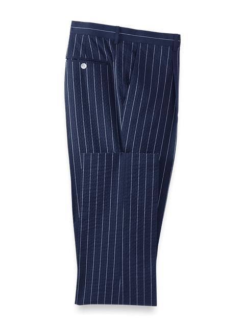 Cotton Stretch Pinstripe Seersucker Single Pleat Suit Pants - Navy Product Image
