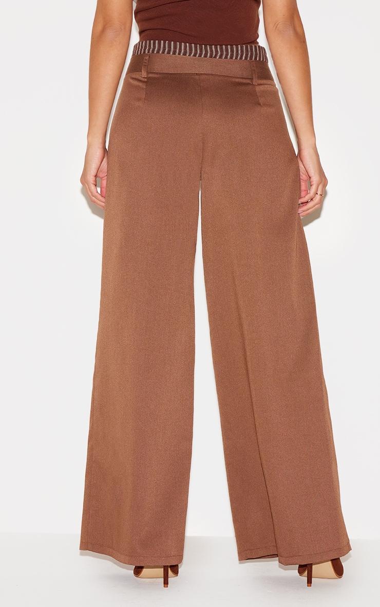 Chocolate Woven Contrast Stripe Boxer Detail Straight Leg Pants Product Image