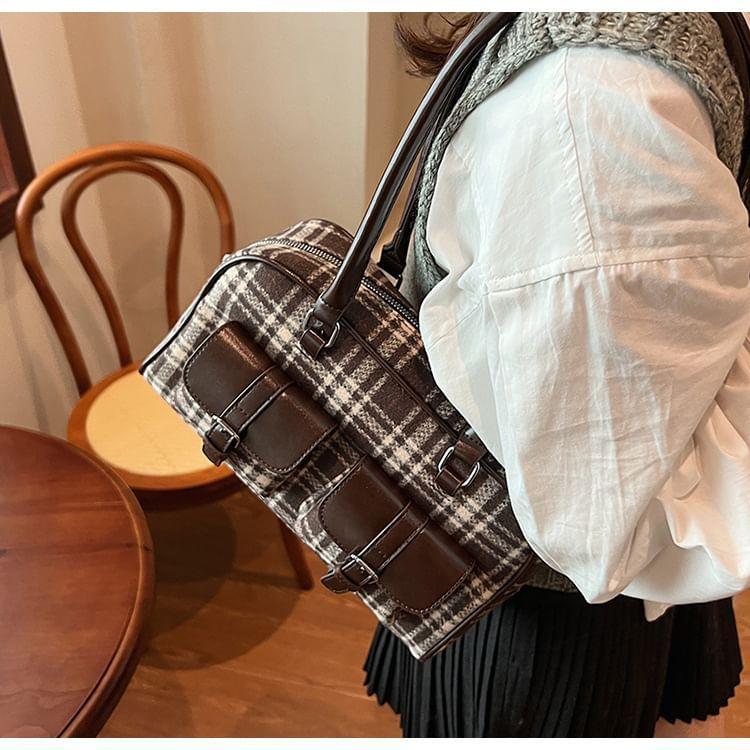 Plaid Buckled Tote Bag Product Image