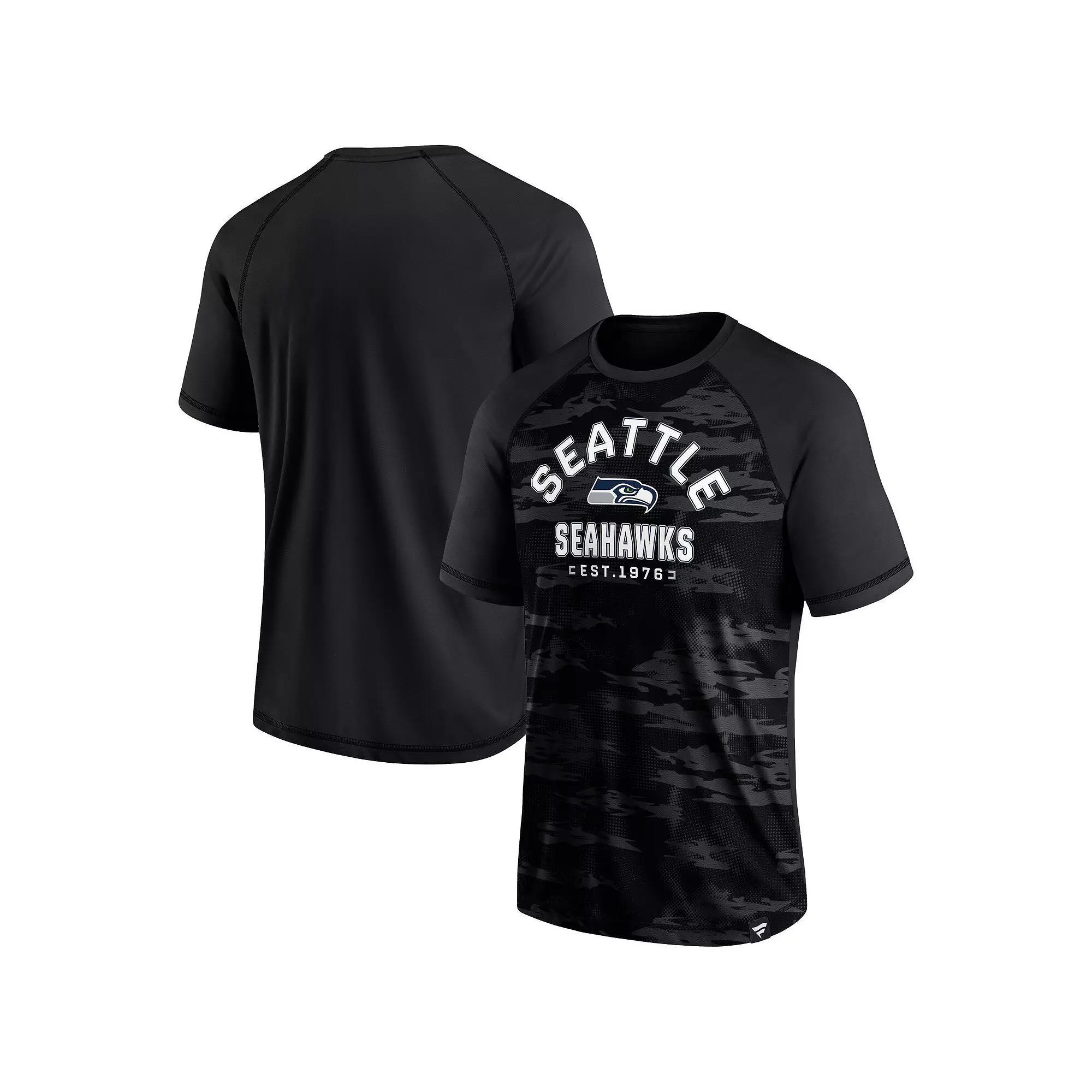 Men's Fanatics Branded Seattle Seahawks Blackout Hail Mary Raglan T-Shirt, Size: Small Product Image