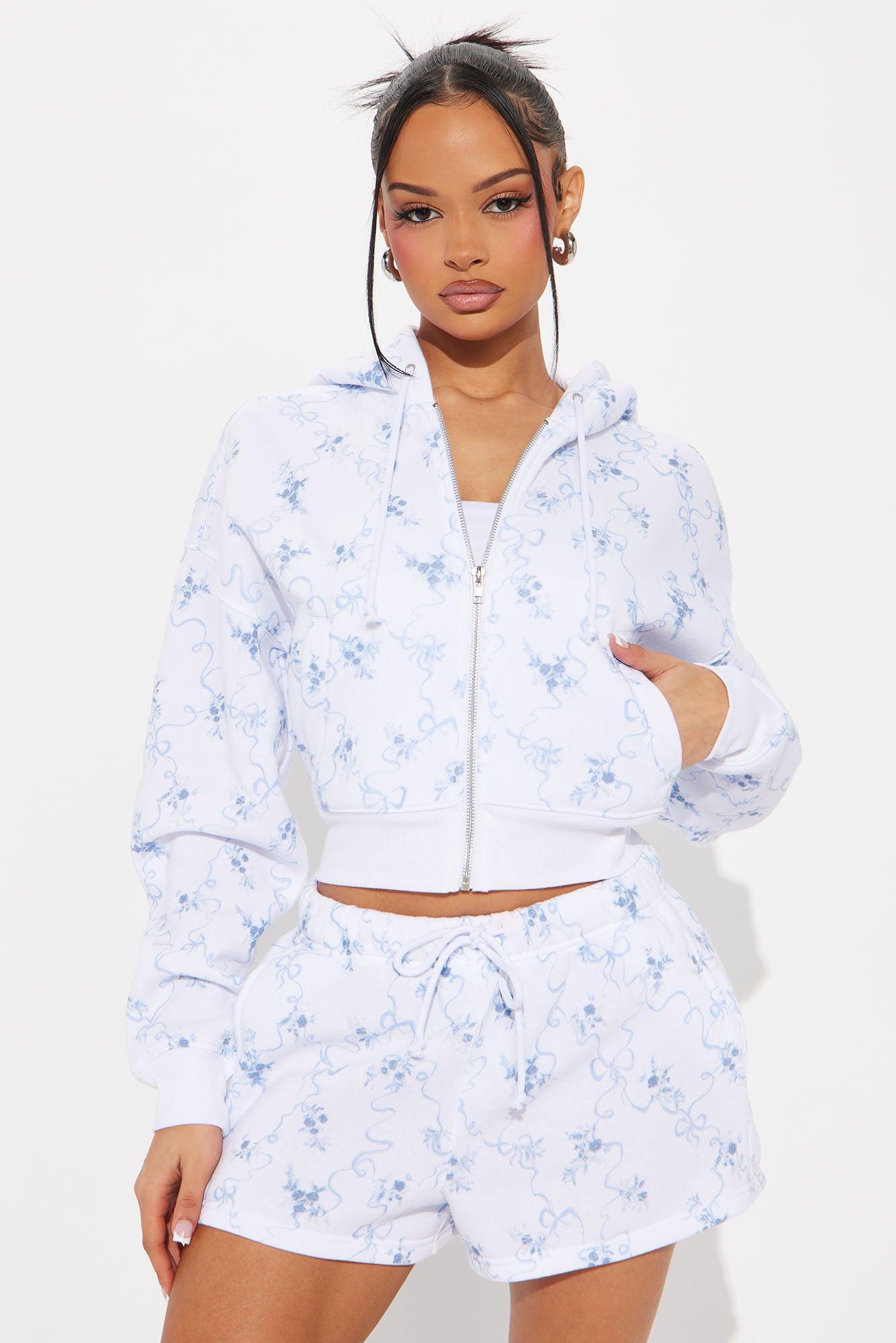 All The Flowers Fleece Short Set - White/combo Product Image