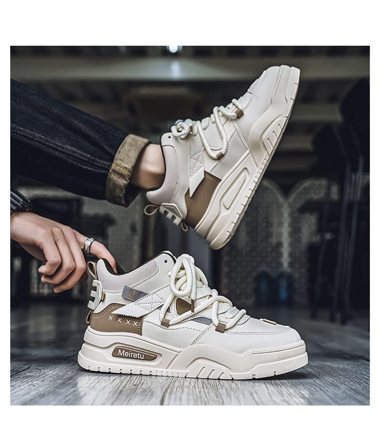 Lettering Lace-Up Platform High Top Sneakers Product Image