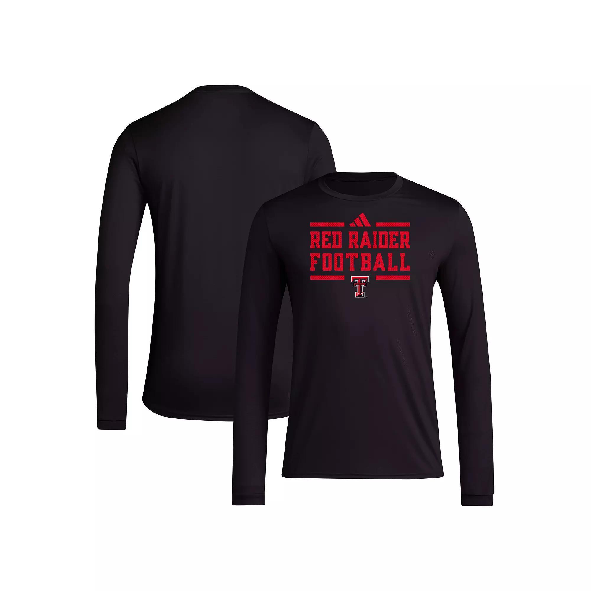 Men's adidas Black Texas Tech Red Raiders Locker Football Pre-Game AEROREADY Long Sleeve T-Shirt, Size: Small Product Image