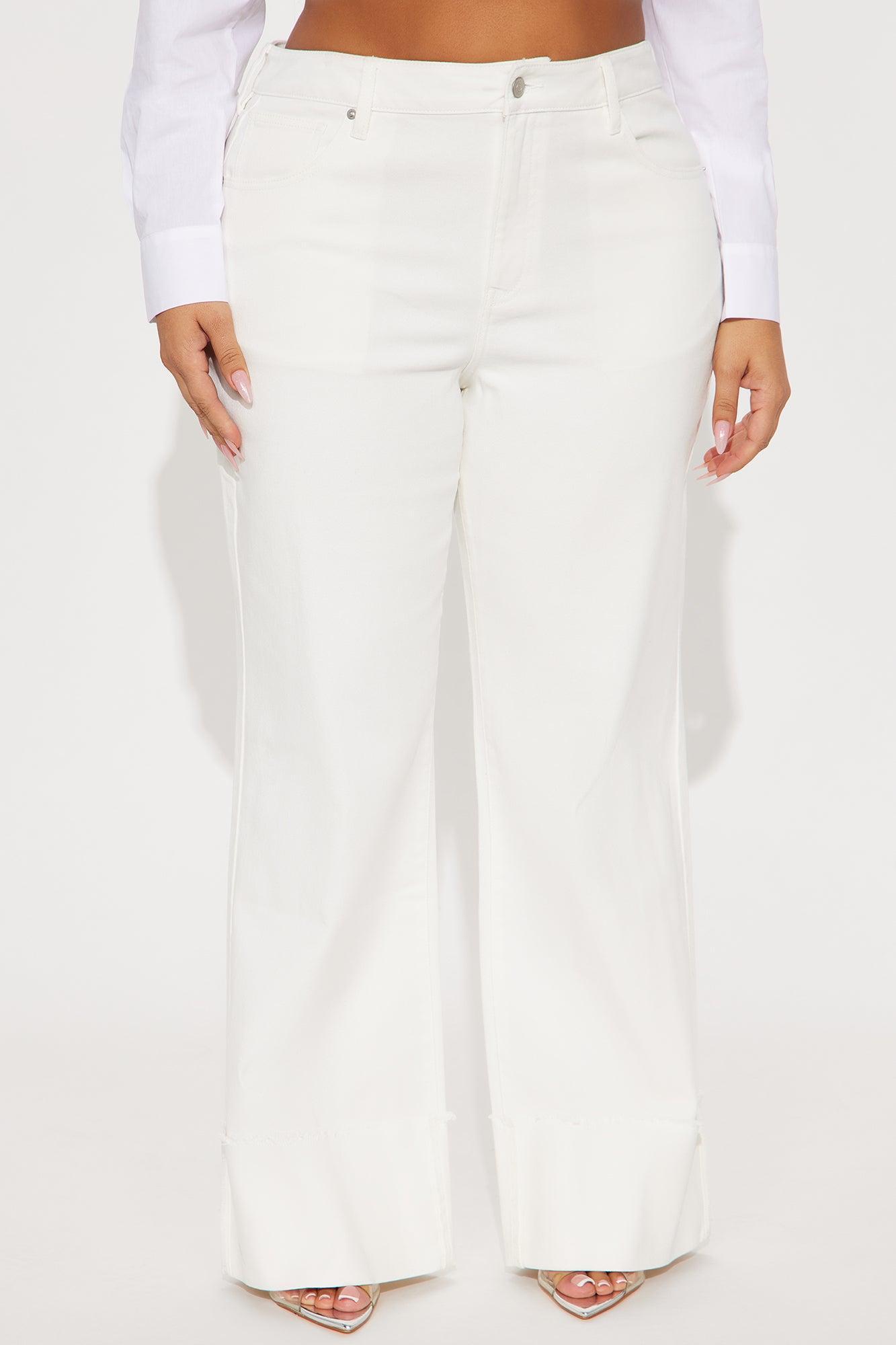All The While Cuffed Wide Leg Jeans - White Female Product Image