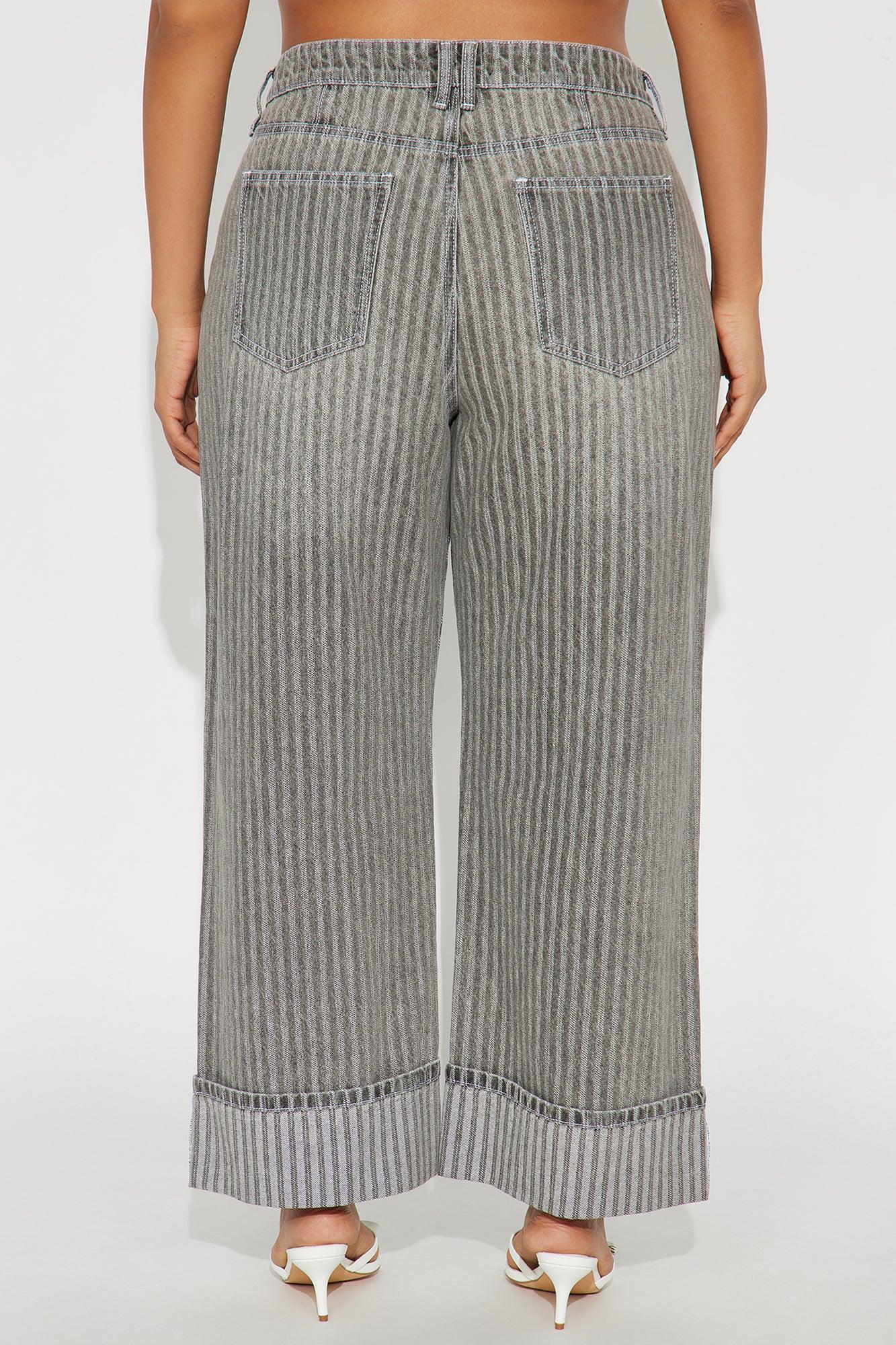 Catch Up Cuffed Wide Leg Jeans - Grey Female Product Image